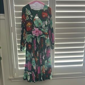 Maeve Pink and Red Fit and Flare Dress with V-neck